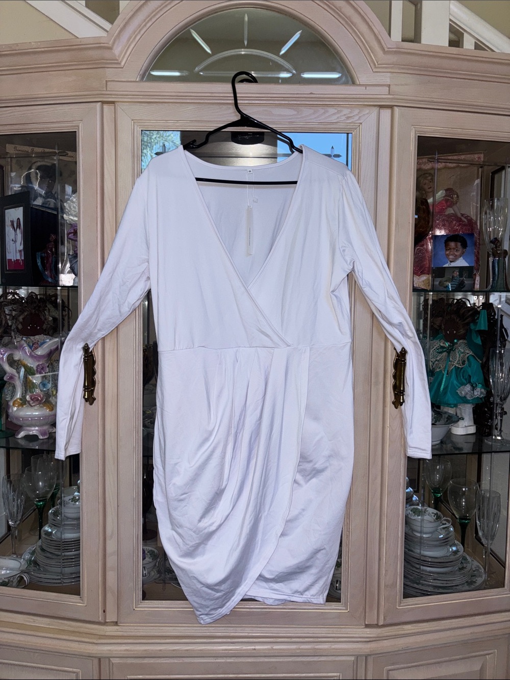 Classic White Long-Sleeve Wrap Dress